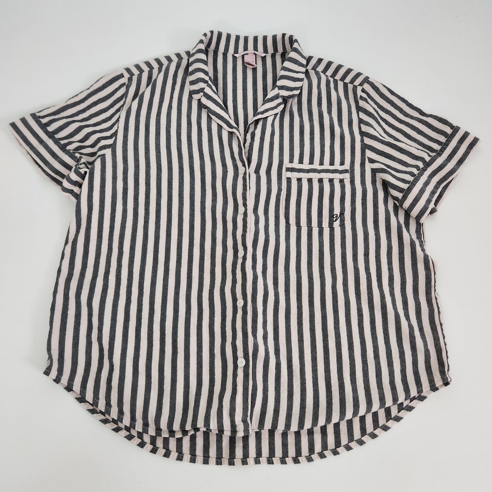 Victoria's Secret Size L Pink Grey Gold Striped Metallic Pajama Top Short Sleeve